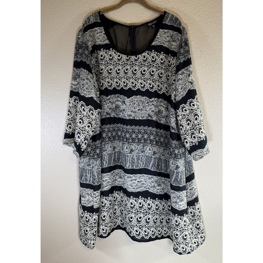 NWT Grazia Plus 26 Dress Black White Print Midi Dress Lined